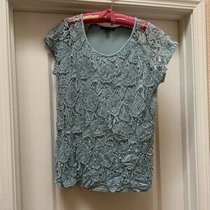 Cable & & Gauge lace front top Dusty teal